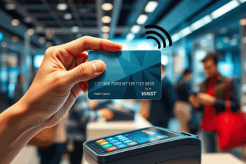 Afbeelding van een moderne kaart met contactloze technologie voor snelle betalingen.