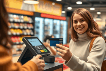 Afbeelding van de Wehkamp Creditcard met een winkelachtergrond.